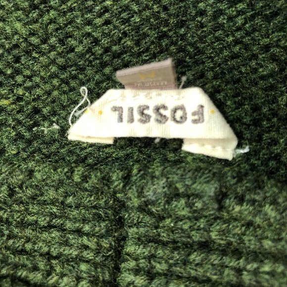 Vintage Fossil Women Sz M Wool Blend Bulky Long Sleeve Large Button Green Collar - Picture 6 of 12